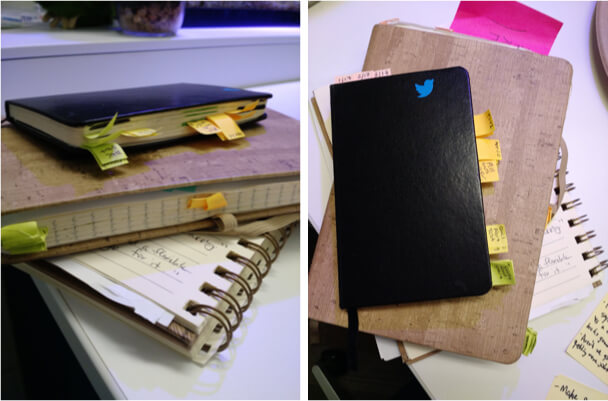 Photos of notebooks and stickies