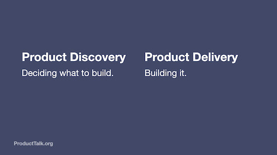 The text reads, "Product Discovery: Deciding what to build. Product Delivery: Building it."