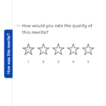A screenshot of the rating request in Typeform. The question "How would you rate the quality of this rewrite?" is followed by five stars that the user can click on to provide their rating.